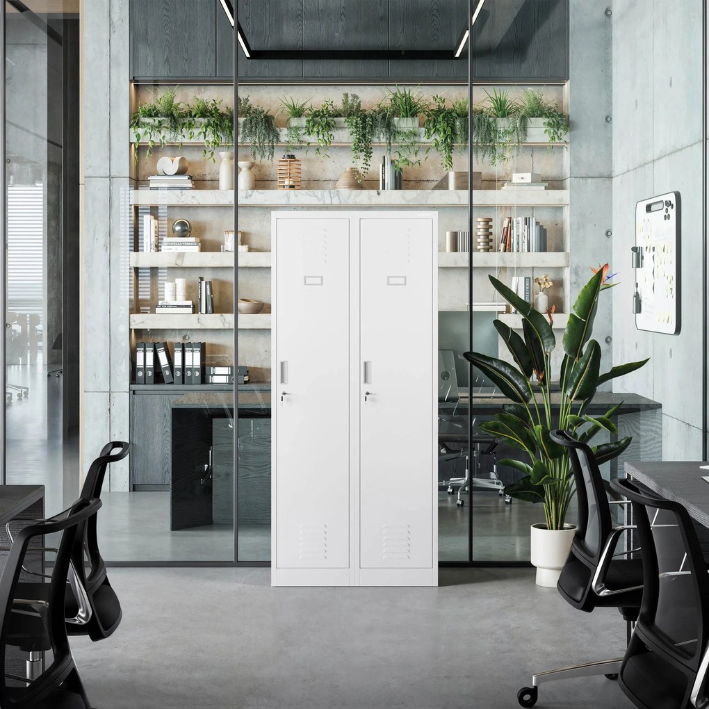 Szafka ubraniowa BHP biała: czterokomorowa KACPER, 800 x 1800 x 500 mm