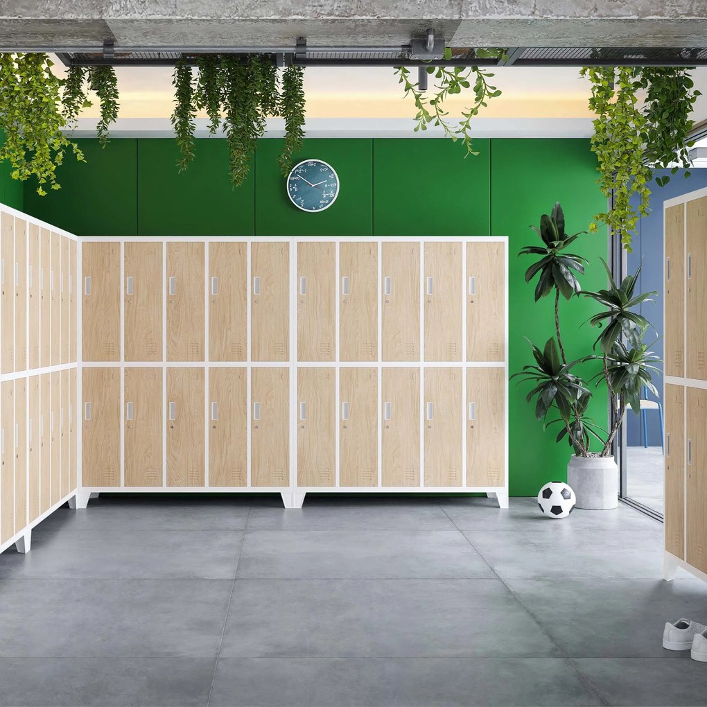 Szafa socjalna ubraniowa 10-drzwiowa biała/dąb sonoma, 1360x1720x450 mm: BARTEK Eco Design