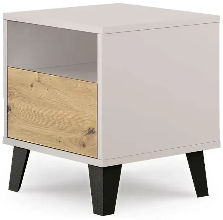 Szafka nocna z półką i szufladą kaszmir + dąb artisan A8-H10