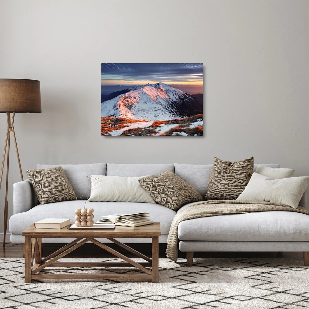 Obraz na szkle - Zimowa panorama górska II. (70x50 cm)