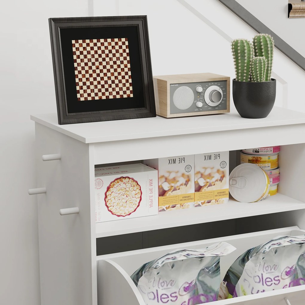 PawHut Stacja żywieniowa dla zwierząt domowych, szafka na akcesoria z miskami, haki na smycze, MDF, kolor biały