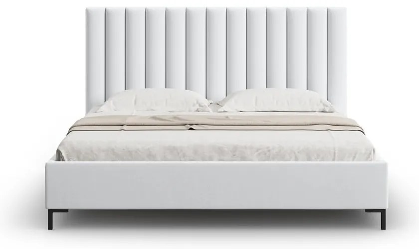 Jasnoszare tapicerowane łóżko dwuosobowe ze schowkiem i stelażem 160x200 cm Casey – Mazzini Beds