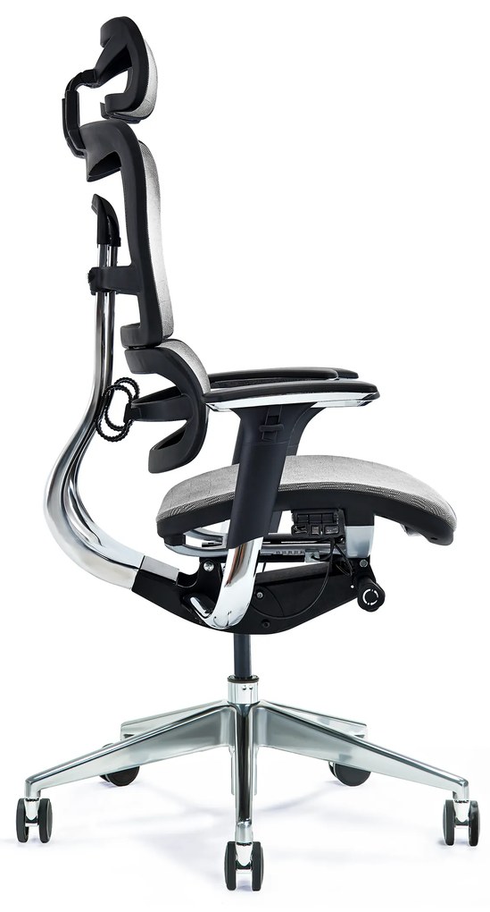 Wysokiej klasy fotel biurowy ergonomiczny ERGO 800-M, tapicerowany tkaniną mesh o jodełkowym splocie, kolory czarny, granatowy, szary. Fotel jest wyposażony w nowoczesne funkcje.