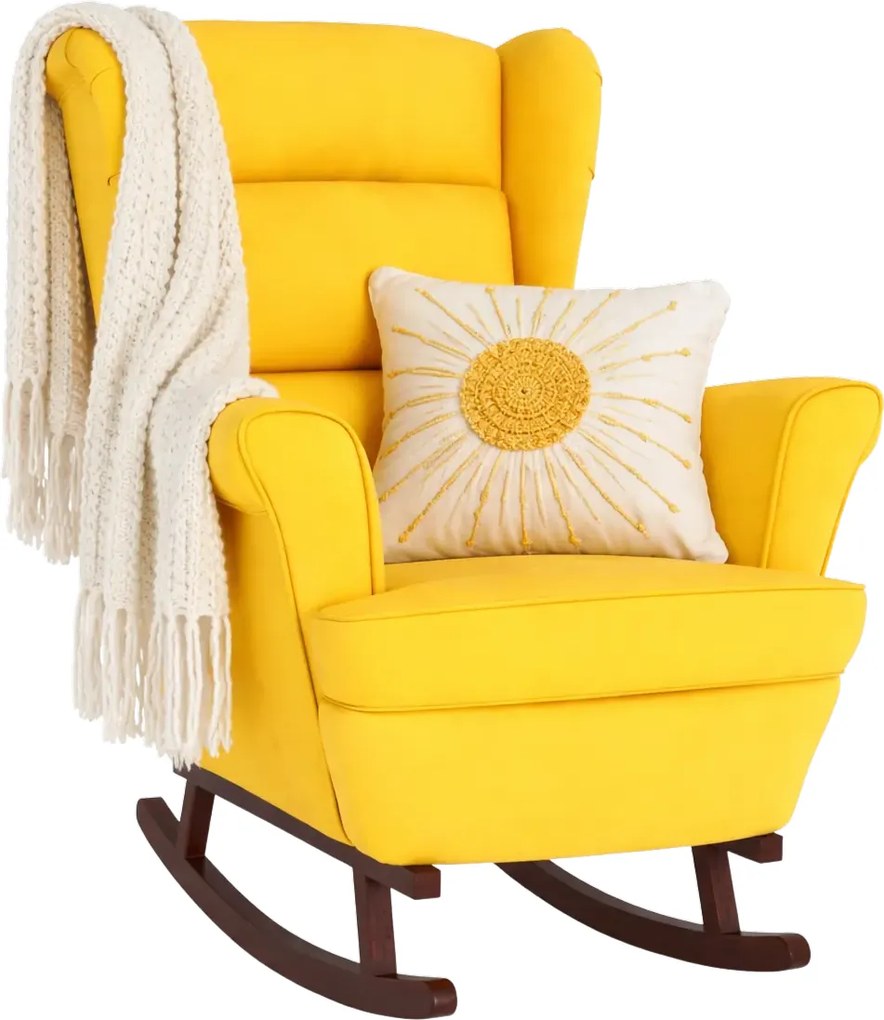 Żółty tapicerowany fotel bujany w stylu uszak S9-P04