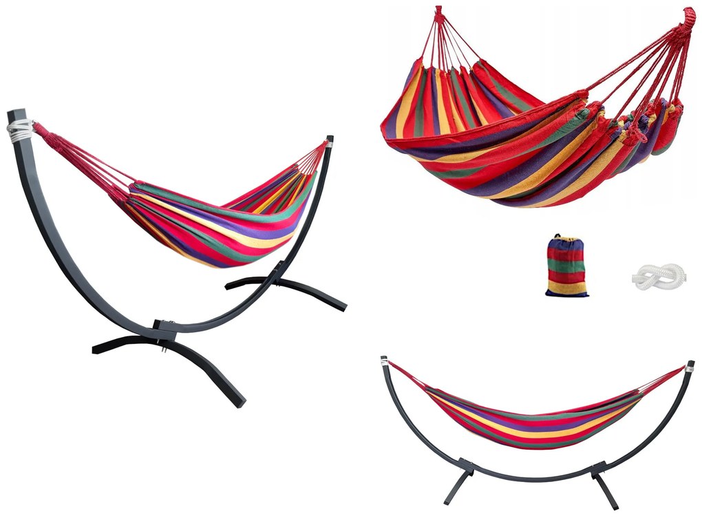 Hamak z metalowym stelażem ogrodowy dwuosobowy czerwony stelaż do hamaka POLSKI