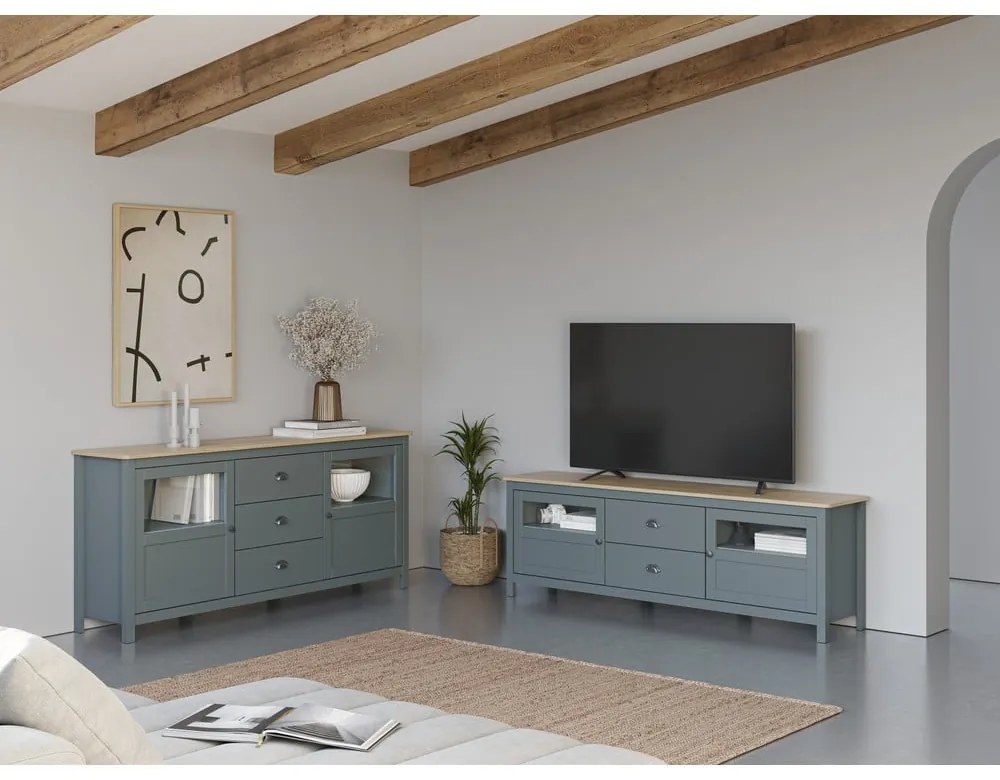 Szarozielona komoda z litego drewna sosnowego 180x80x40 cm Misti – Marckeric