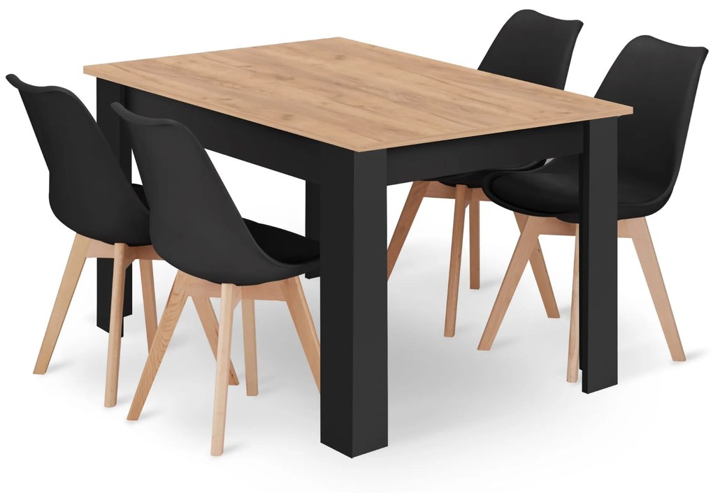 Zestaw stół prostokątny 120x80 craft, czarne nogi + 4 krzesła MARK czarne drewniane nogi