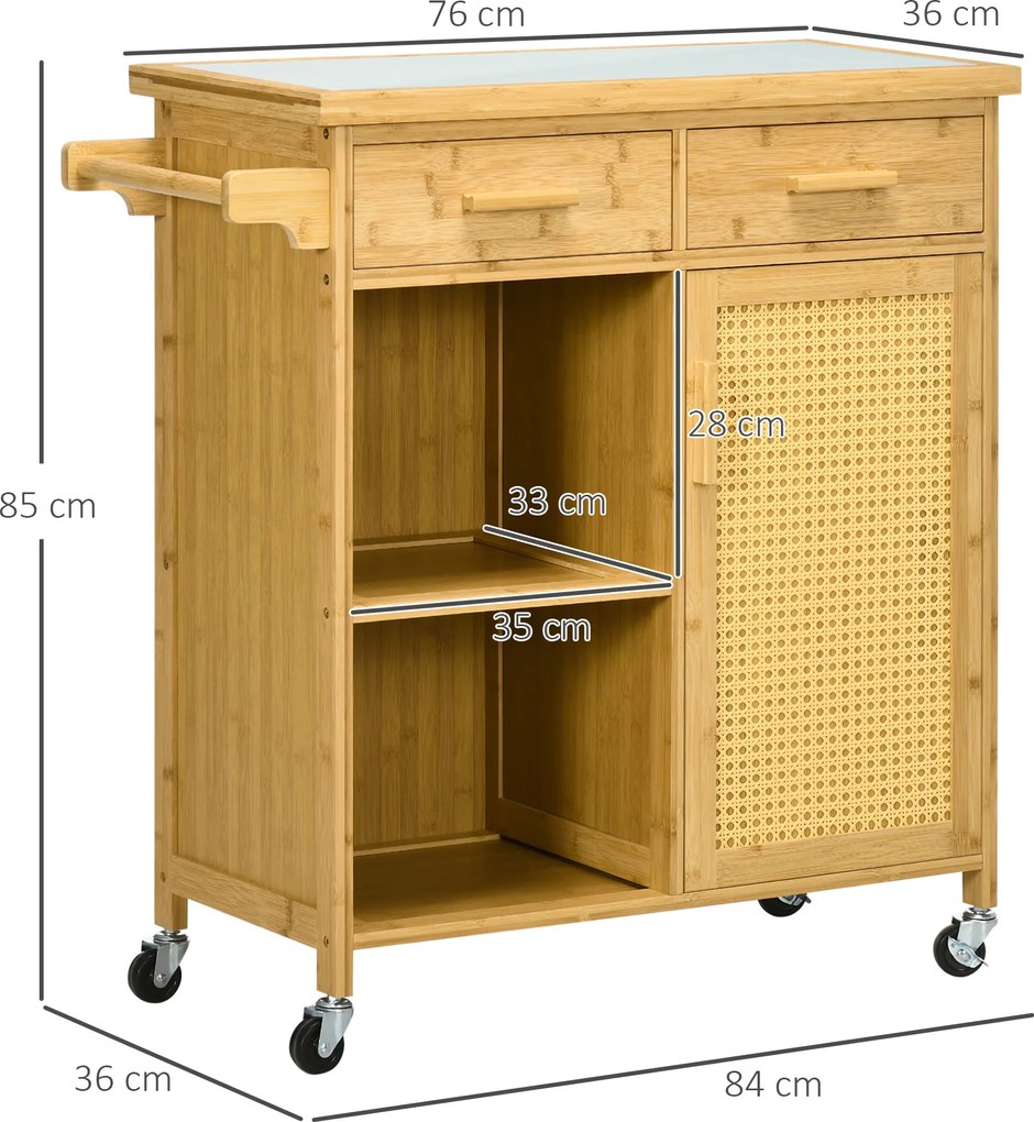 HOMCOM Wózek kuchenny z szufladą szafką półkami uchwytem na ręcznik Drewno naturalne Wielofunkcyjny | Aosom PL