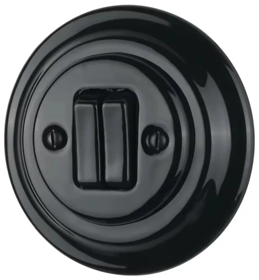 Bohemia-Design - Porcelanowy retro podwójny włącznik z ramką nr 5 czarny