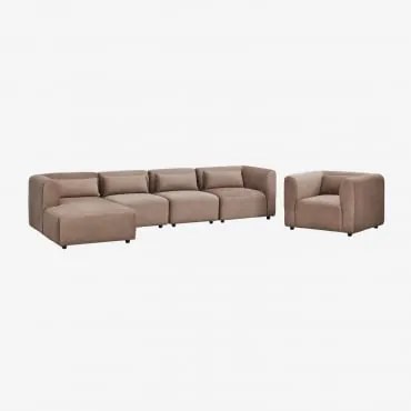 Sofa Modułowa 4-częściowa Z Lewym Szezlongiem I Fotelem Fogler Sztruksu Camel - Sklum