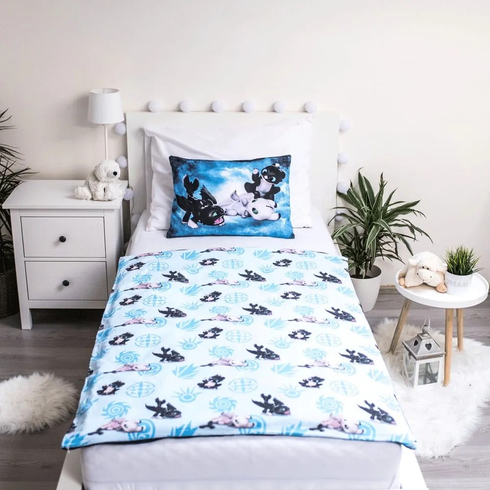 Niebieska bawełniana pościel dziecięca do łóżeczka 100x135 cm How to Train Your Dragon "Babies" – Jerry Fabrics