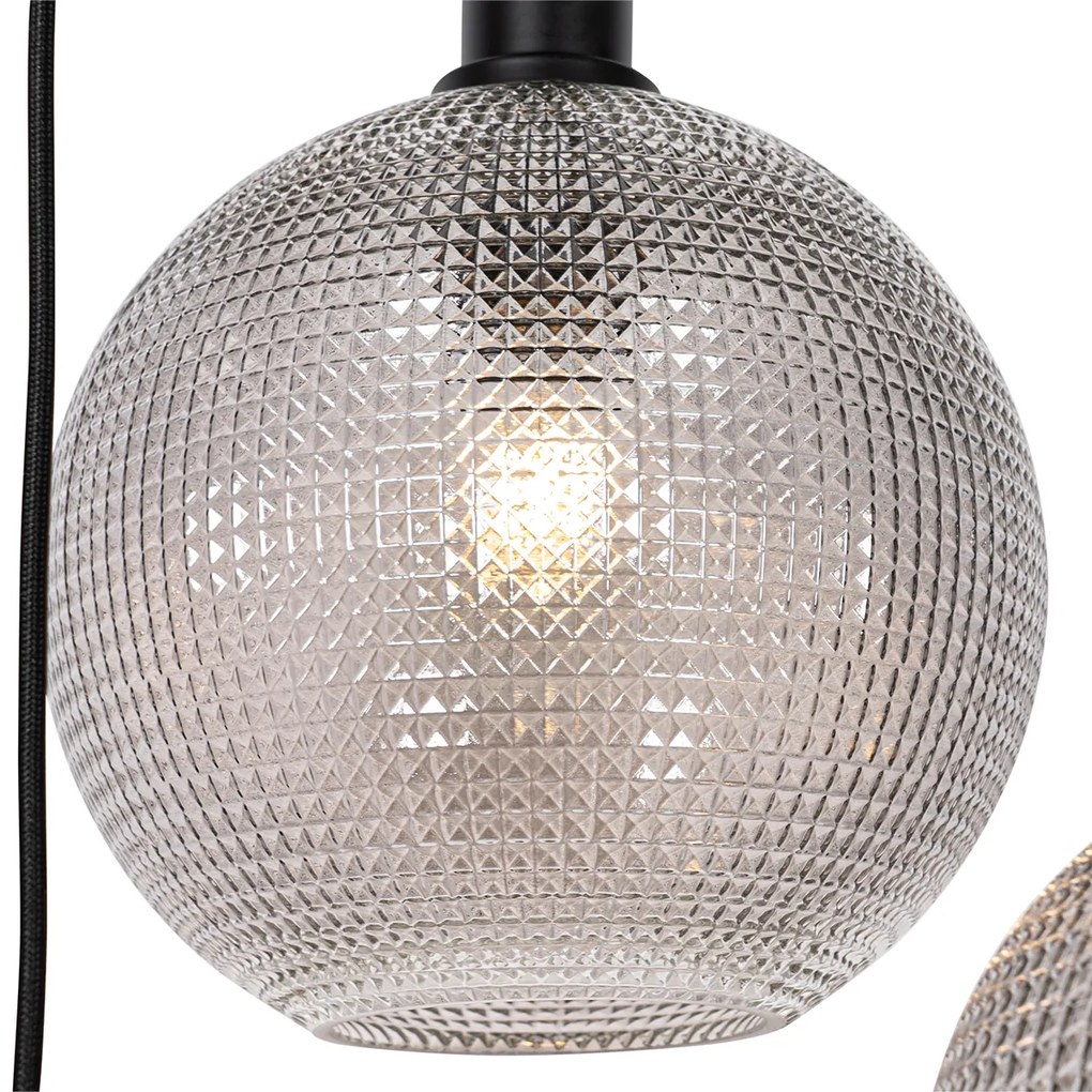 Designerska lampa wisząca czarna z dymionym szkłem 3-światłowa - ChicoDesignerski Oswietlenie wewnetrzne