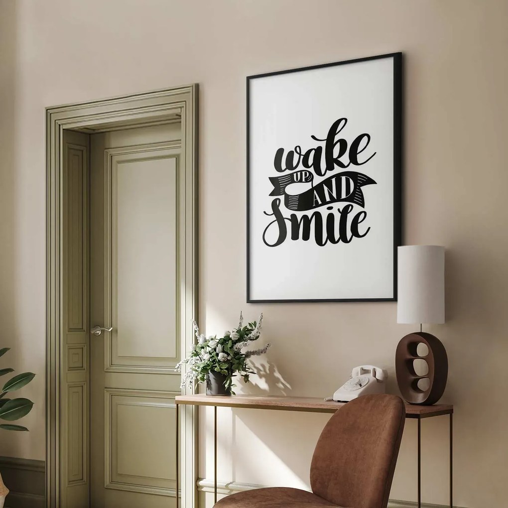 Plakat Wake up and smile 21x30 cm z ramą czarną z marginesem ARTGEIST B