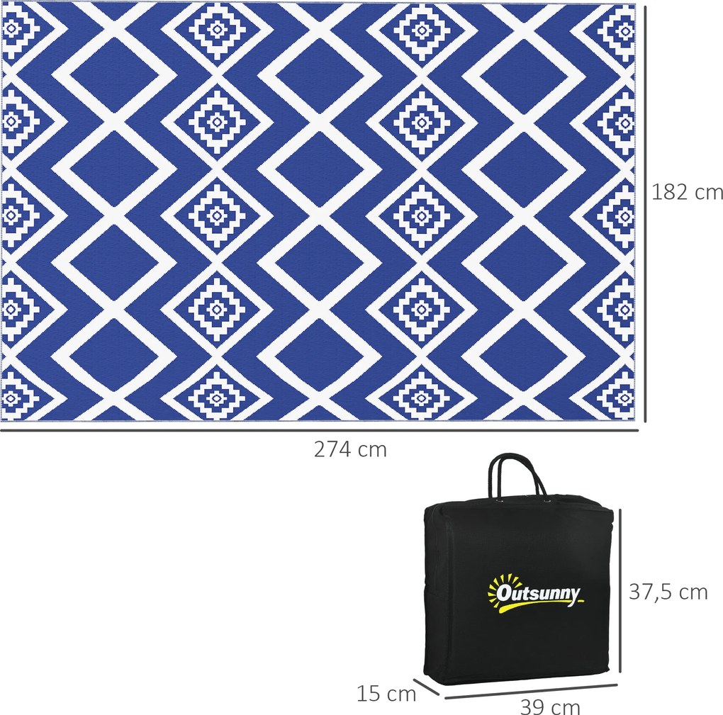 Outsunny Dywan Zewnętrzny Dywan Tarasowy, Odporny Na Warunki Atmosferyczne, Współczesny Design, 182 cm x 274 cm x 0,3 cm, Niebieski + Biały
