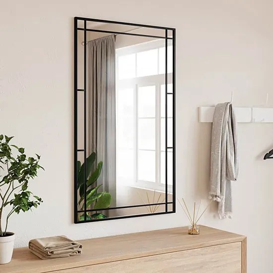 Prostokątne Lustro W Stylu Loft Z Czarną Ramą B3-R32