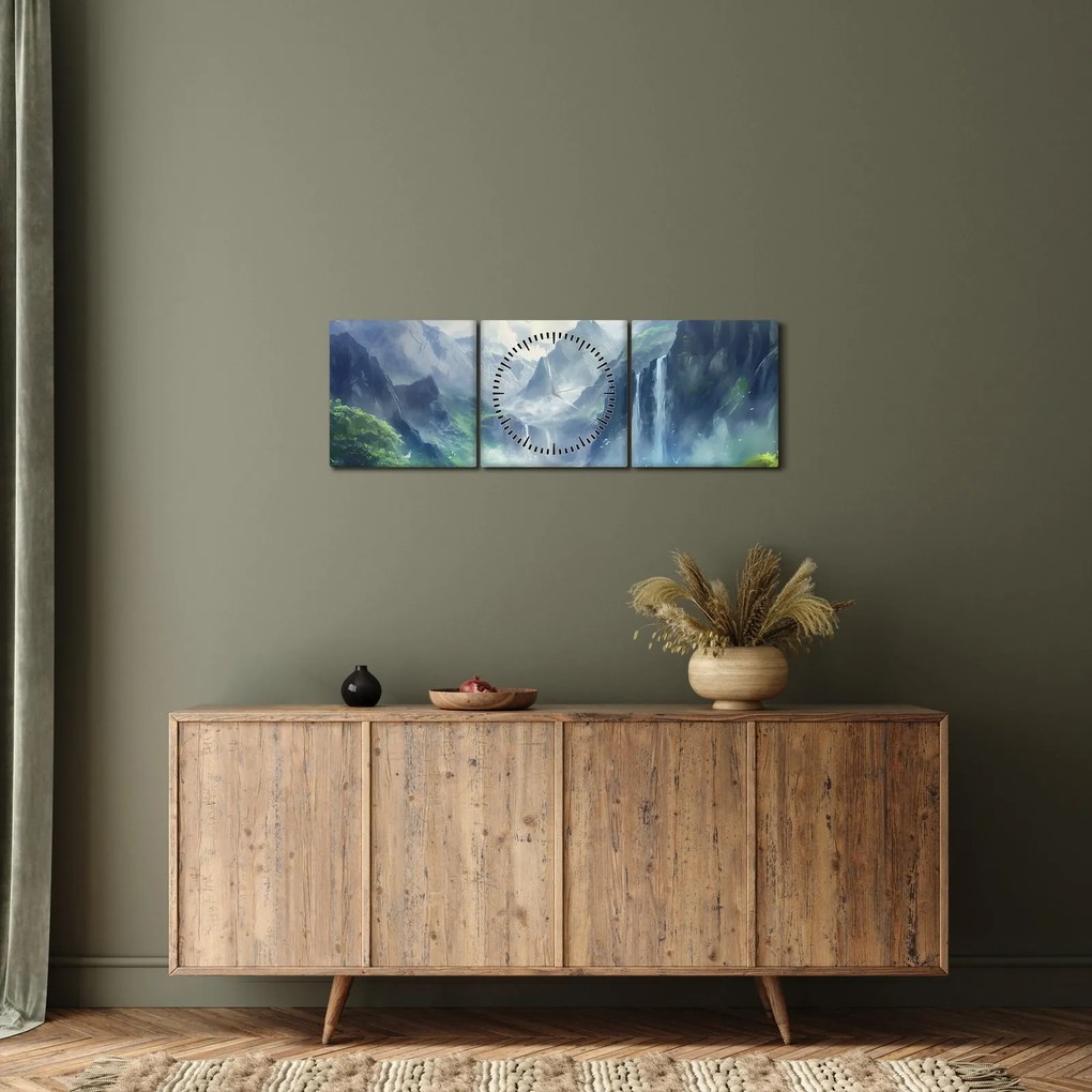 Obraz - Dolina wodospadów (z zegarem) (90x30 cm)
