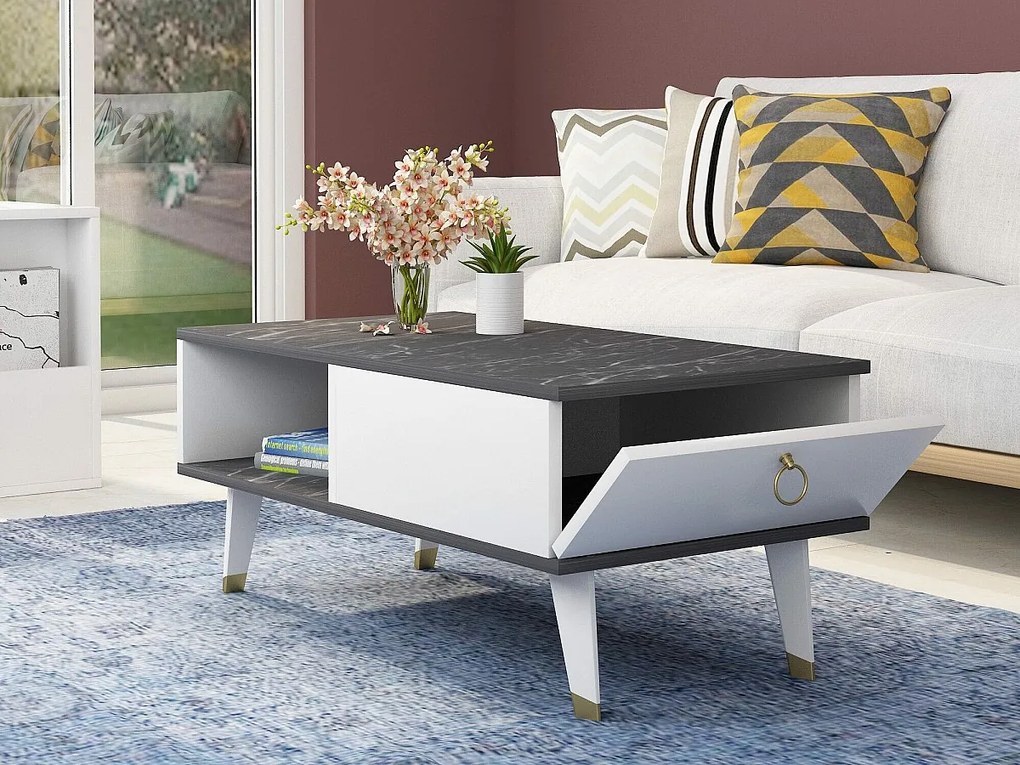 Drewniany stolik kawowy "Delux" - 90 x 45 x 42 cm - Czarny, Biały