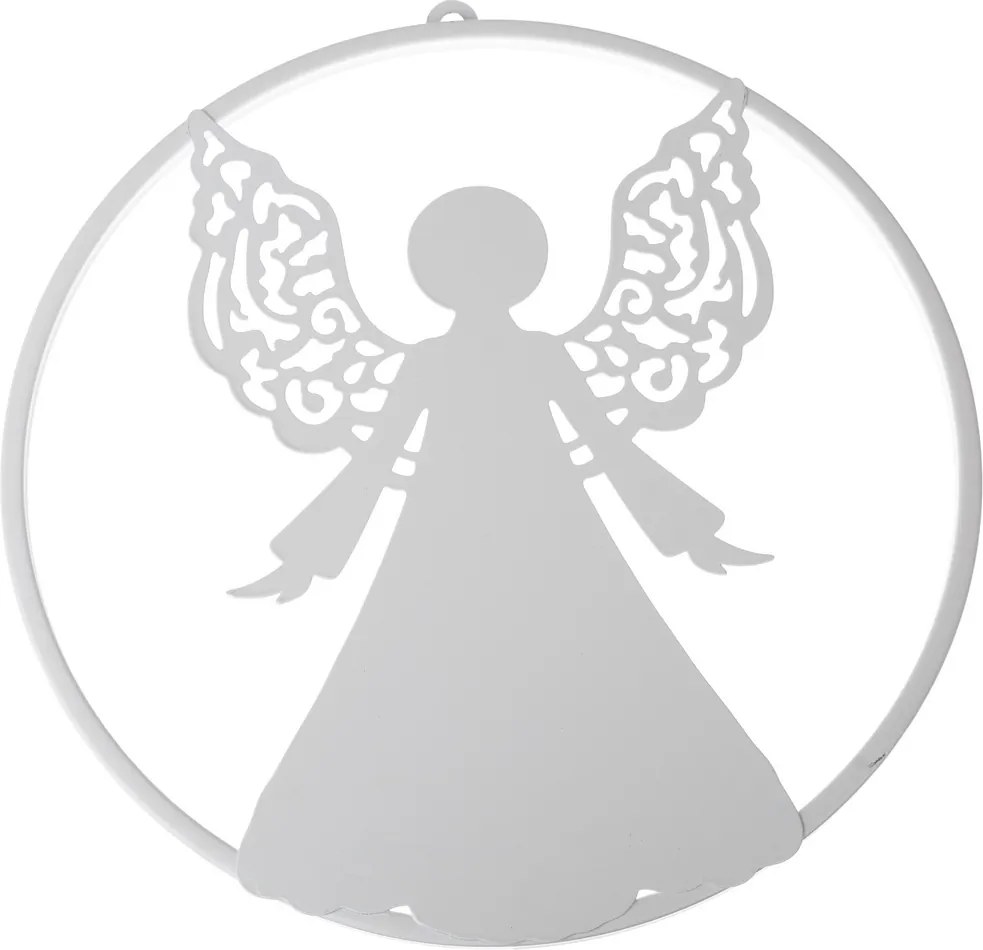Metalowa dekoracja świąteczna na ścianę anioł Galadriel biały, 38 x 39,5 cm