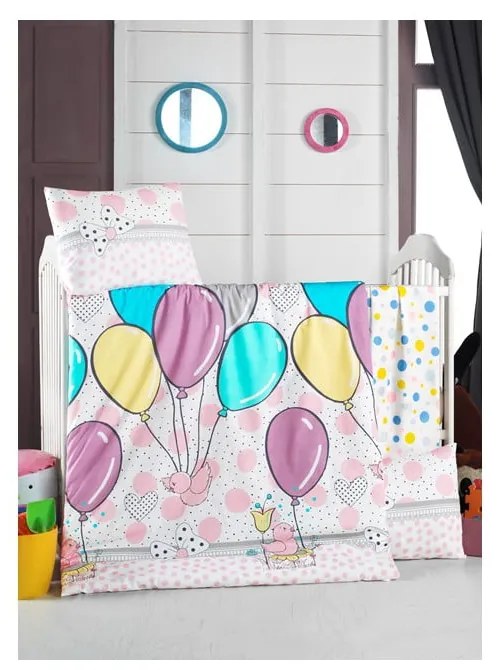 Pościel dziecięca do łóżeczka z bawełny renforcé z prześcieradłem/4-częściowa 100x150 cm Balloons – Mijolnir