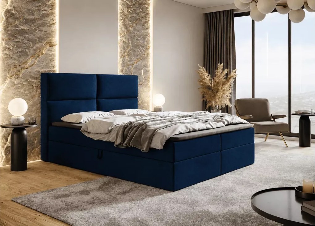 Łóżko kontynentalne Devon boxspring z materacem bonell i 2 pojemnikami na pościel tapicerowane