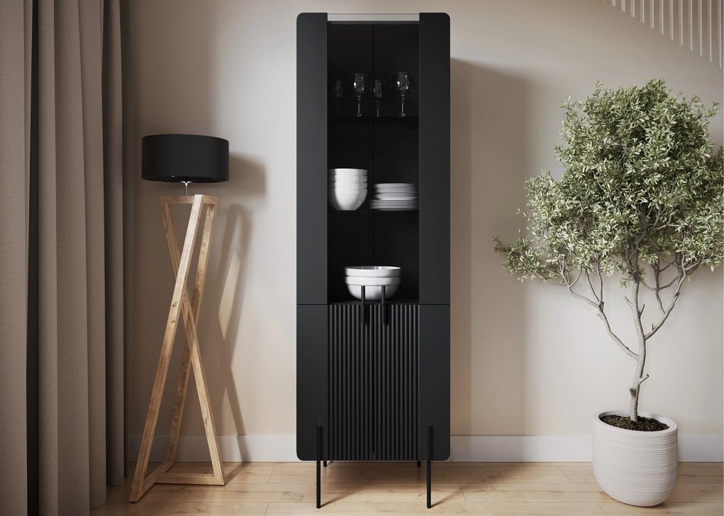 Witryna Malmi 60 cm czterodrzwiowa - czarny mat / czarne nóżki