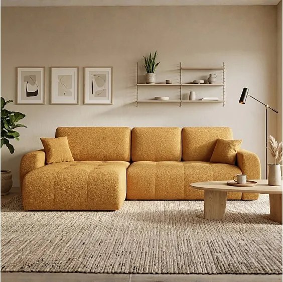 Stylowy narożnik rozkładany lewostronny  IVO XL 280x142 cm w tkaninie CENTAUR 8 miodowej