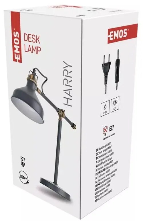 Szara lampa stołowa (wys. 56 cm) Harry – EMOS