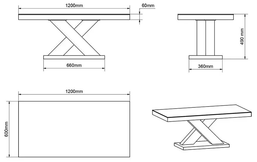 Ława XENON MINI 120x60 czarna połysk/biała połysk HUBERTUS