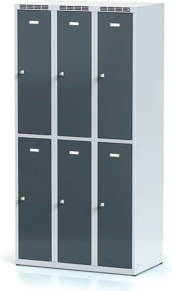 Alfa 3 Metalowa szafka skrytkowa S6, 6 schowków, 1800 x 900 x 500 mm, zamek obrotowy, drzwi ciemnoszare