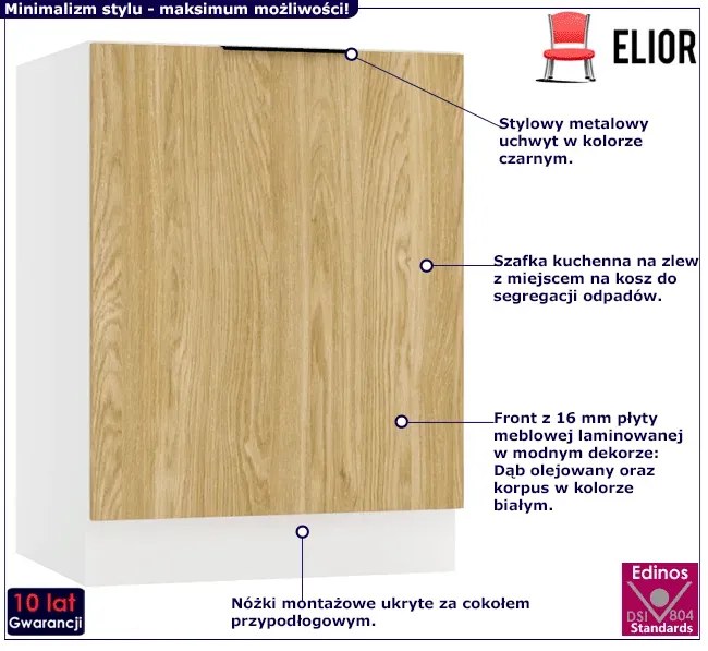 Szafka kuchenna pod zlew 60 cm dąb olejowany - Bixor 15X