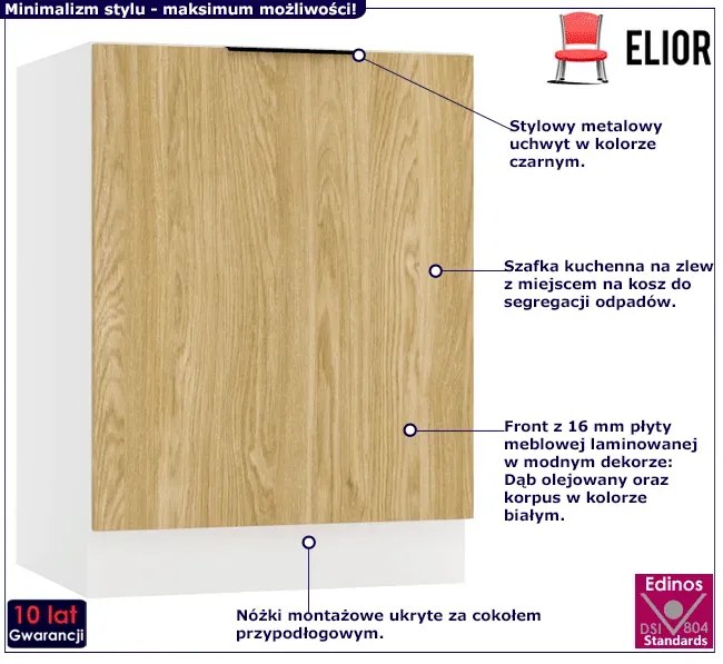 Szafka kuchenna pod zlew 60 cm dąb olejowany - Skania 15X