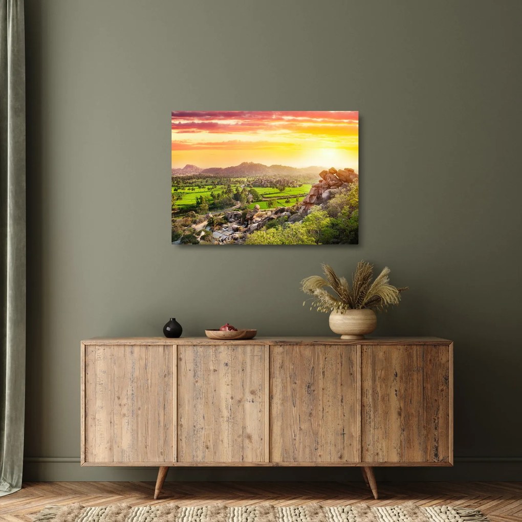 Obraz na szkle - dolina Hampi w Indiach (70x50 cm)