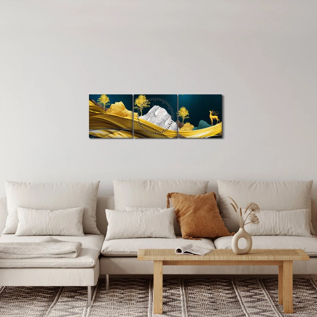 Obraz - Jeleń w krajobrazie (z zegarem) (90x30 cm)