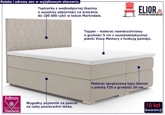 Łóżko kontynentalne dwuosobowe Cahir 140x200 - 32 kolory
