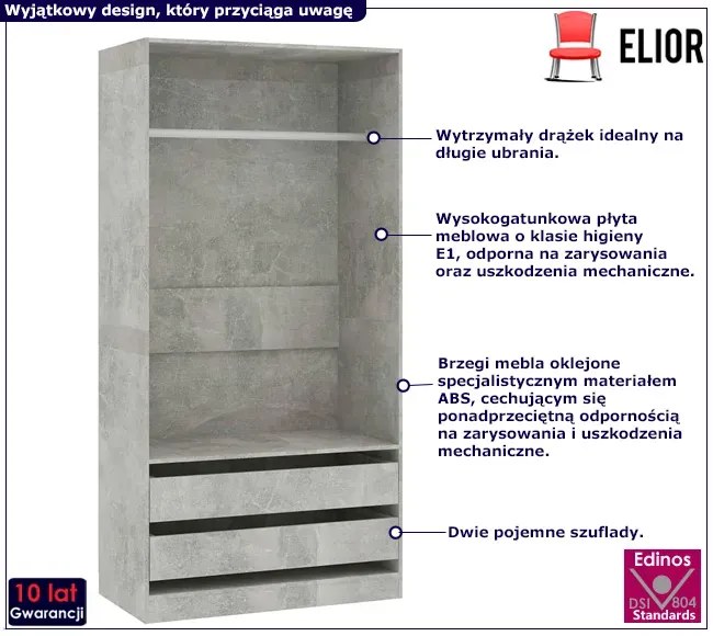 Minimalistyczna szafa bez drzwiczek beton - Uxaro 3X