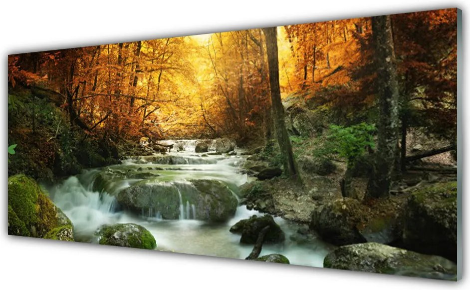 Panel Szklany Jesienna Kaskada w Barwach Złota