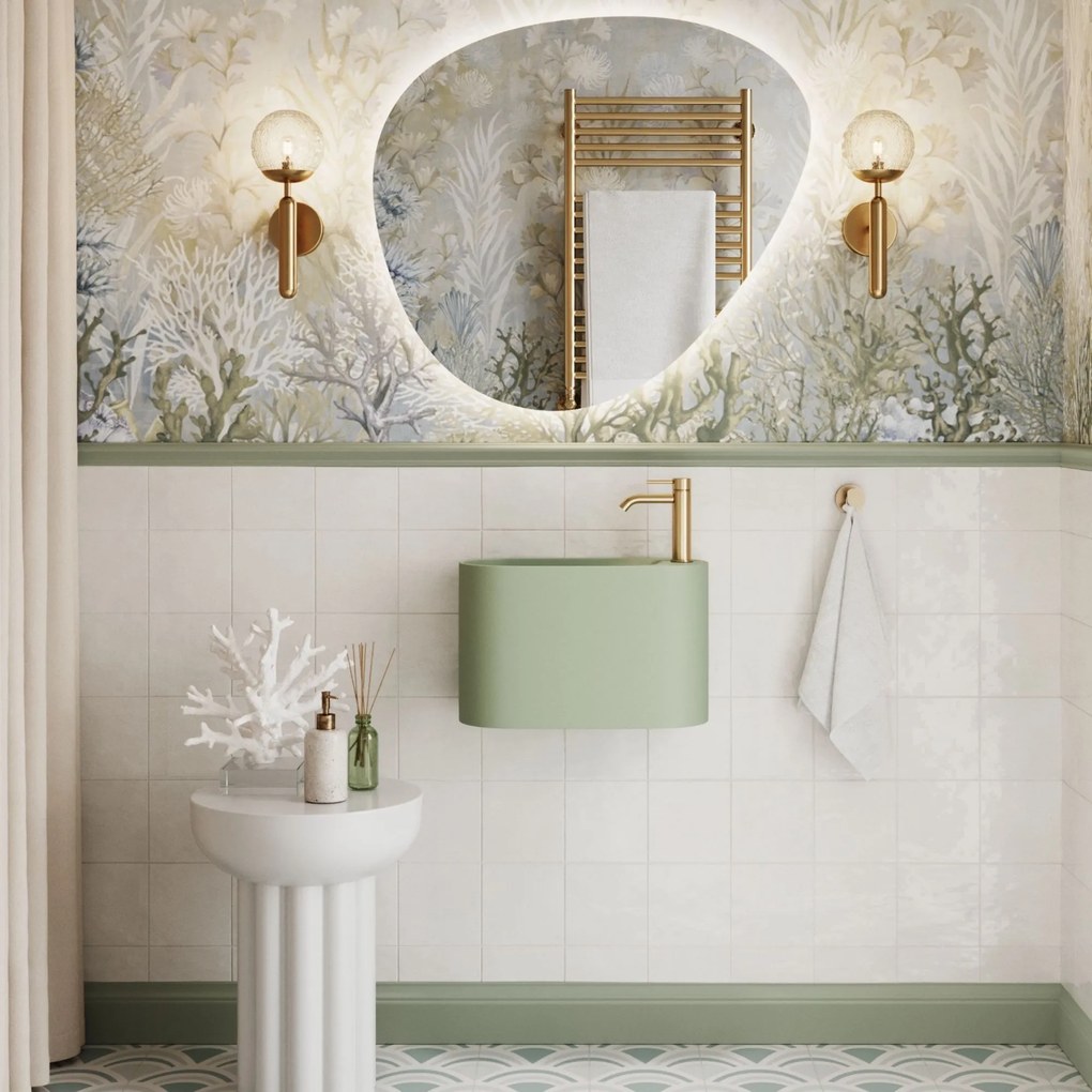 Umywalka z kamienia syntetycznego nablatowa / wisząca owalna zielona 45 x 22 cm OVELA Green : Typ montażu - podwieszana