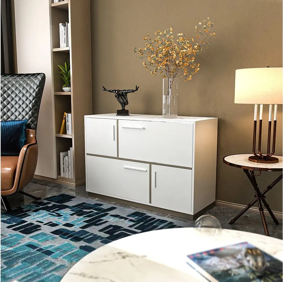 Nowoczesna komoda, biało-szara, 120 x 45 x 81,6 cm | Płyta wiórowa pokryta melaminą w 100%, grubość 18 mm | Elegancka i funkcjonalna ozdoba domu