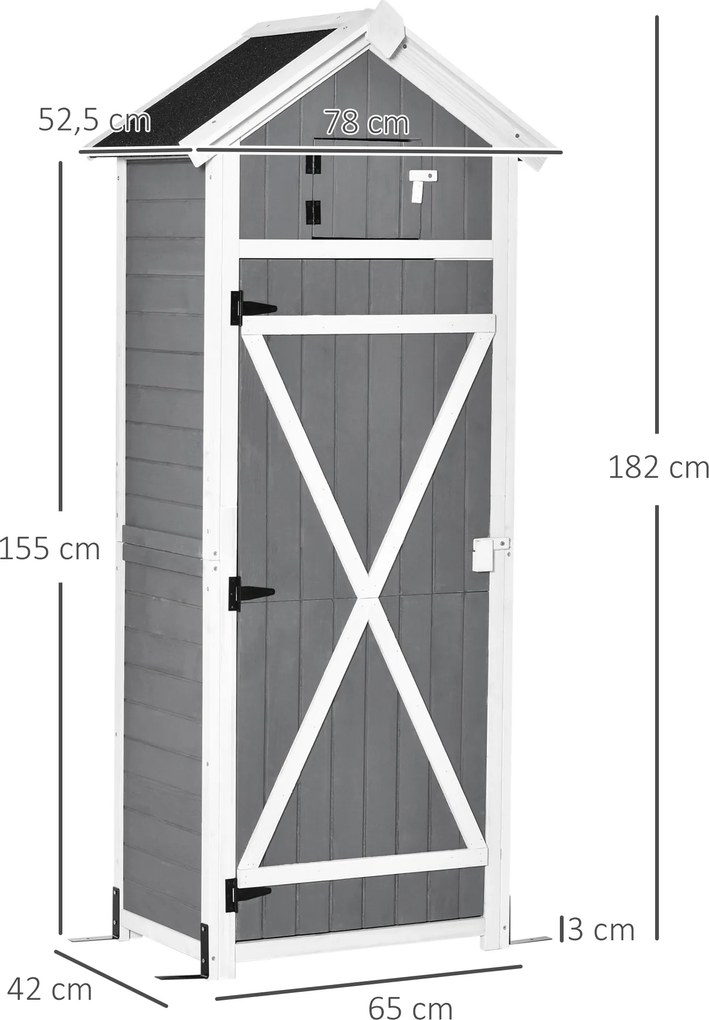 Outsunny Domek narzędziowy z drzwiami dachem szopa na narzędzia składany stół kolor szary drewno jodłowe