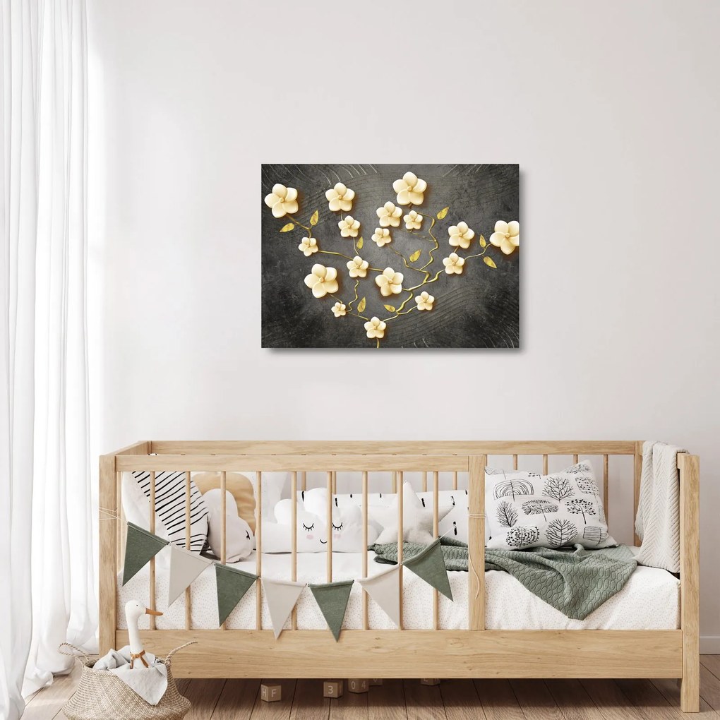 Obraz na szkle - Złoty krzew na czarnym tle (70x50 cm)