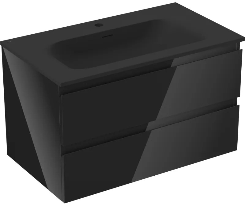 Mexen Orio szafka łazienkowa 80 cm z umywalką Vela, 2 szuflady, czarna połysk/czarna mat - 91A10-08047-2-BFF70-W23M71