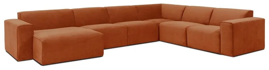 Pomarańczowa sztruksowa sofa modułowa w kształcie litery "U" Scandic Sting, lewostronna