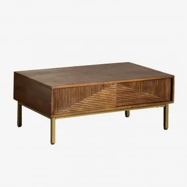 Stolik Kawowy Prostokątny 100x60 Cm Z Drewna Mango Baty Ciemny Drewniany Uchwyt - Sklum