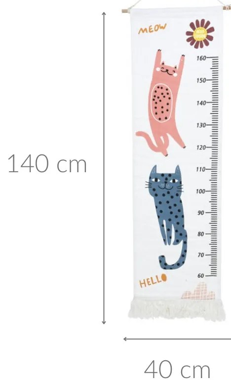 Miarka wzrostu na ścianę płócienna z frędzlami, do 160 cm wzrostu, 40 x 140 cm