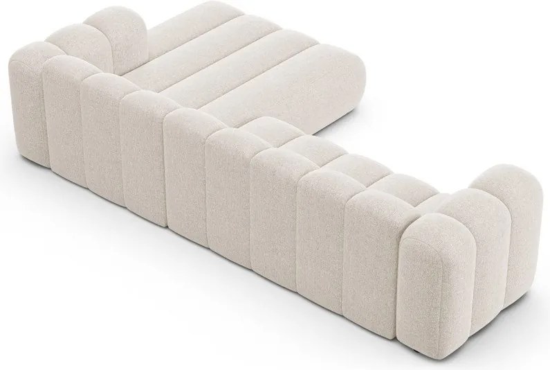 Kremowy narożnik z tkaniny szenilowej (prawostronny/z szezlongiem) Lupine – Micadoni