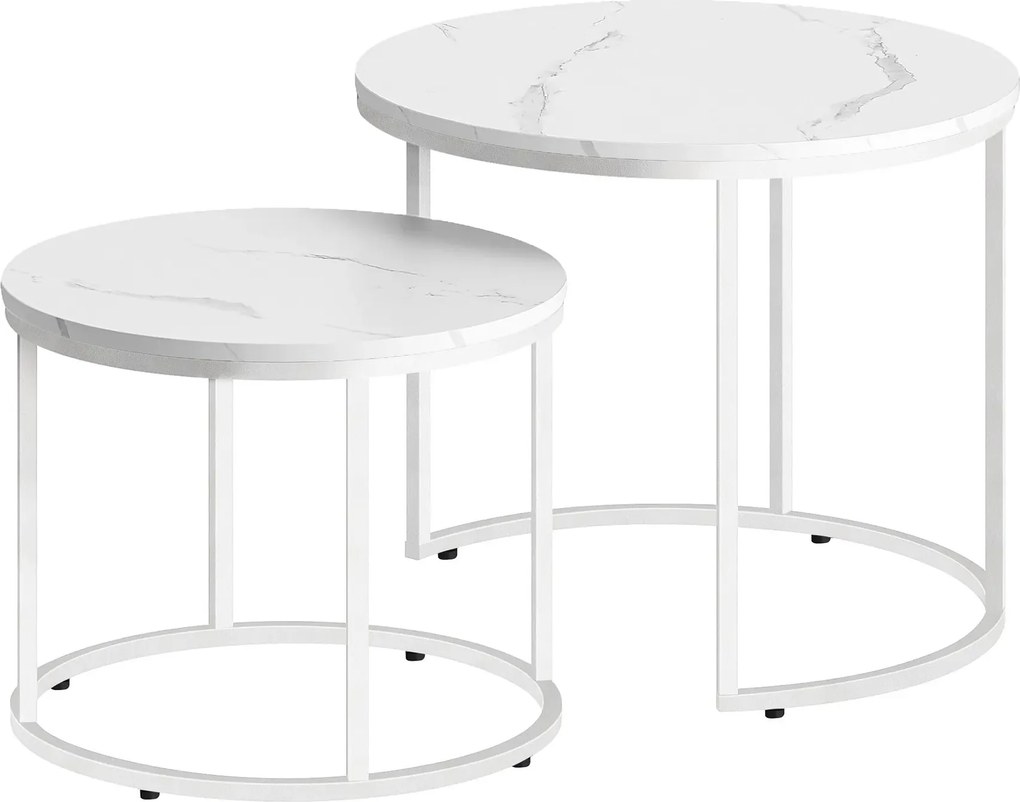 Komplet 2 stolików kawowych marmur + biały W2-H31