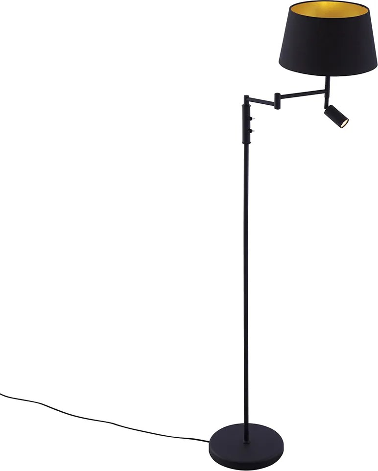Lampa podłogowa czarna z czarnym kloszem i regulowaną lampką do czytania - Ladas