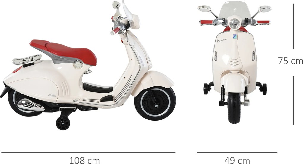 Motocykl dla dzieci HOMCOM z muzyką MP3 marki VESPA biały
