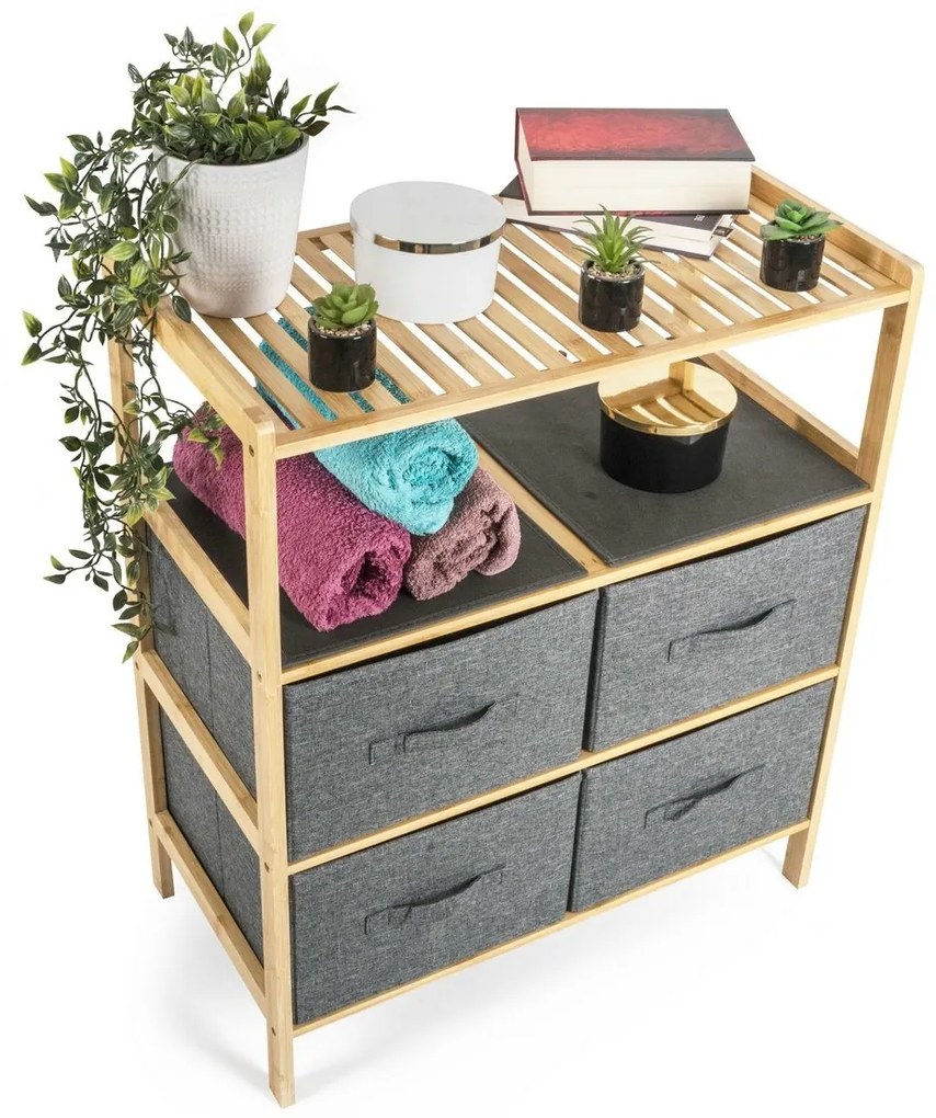 G21 Bambusowy regał z koszykami, 3 półki, szary, 3 piętra