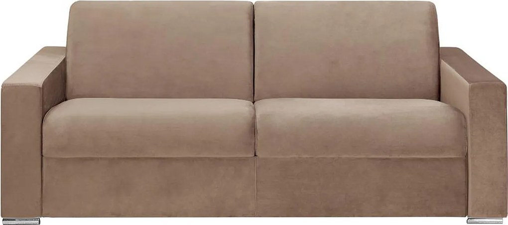 Kanapa 4-osobowa z ekspresowym mechanizmem rozkładania z weluru CALITO - Beżowy - Wymiary miejsca do spania: 160 cm - Materac 16 cm z pamięcią kształtu